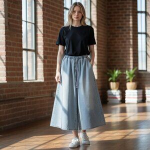 Vintage Super Wide Leg Pants Jeans Womens Elastic Waist Drawstring M